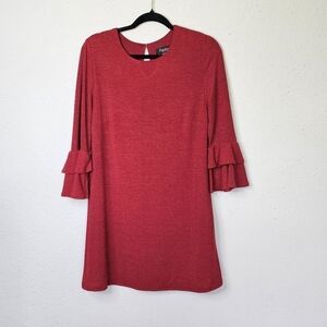 Papillon Dress Womens Medium Red Ruffle Sleeve A-Line Pullover Casual Party*flaw